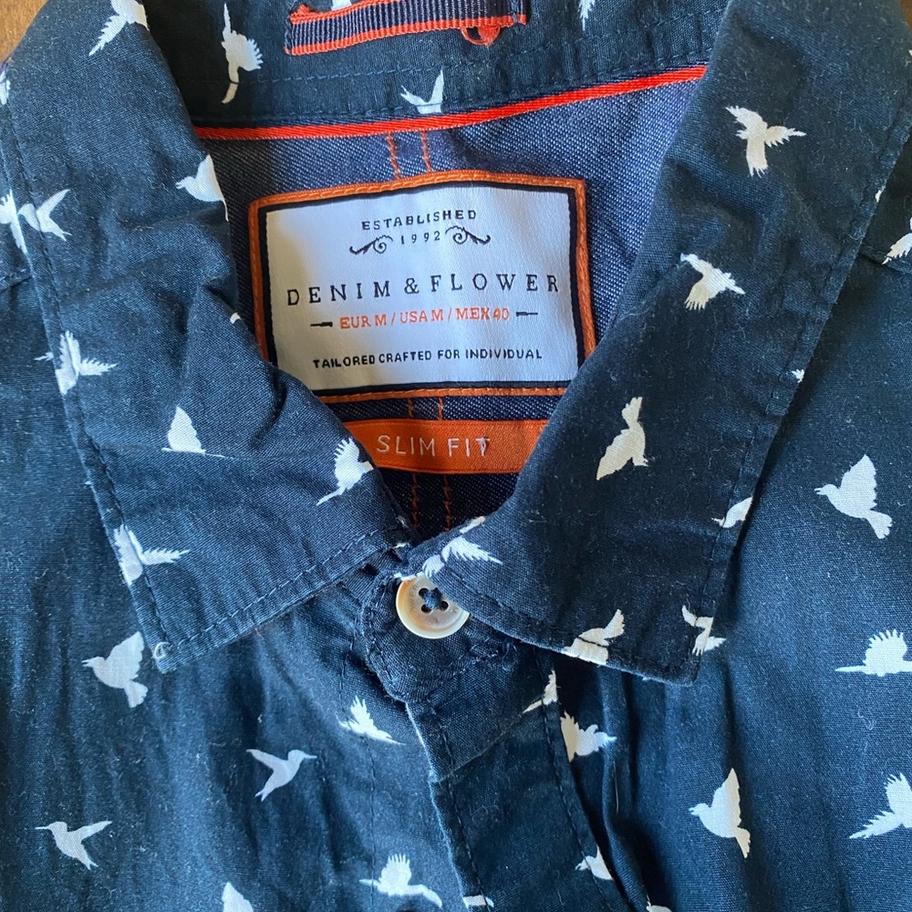 Denim & Flower Dark Blue Bird Pattern Shirt - Picture 2 of 2